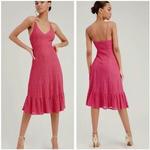 Lulu's Happy Glow Lucky Magenta Lace Midi Dress Medium